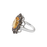 Natural Citrine Oval Cut Gemstone & Diamond 925 Sterling Silver Ring