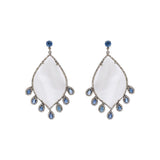 Natural Blue Sapphire, Diamond and Mother Of Pearl 925 Sterling Silver 14k Designer Earring
