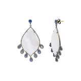 Natural Blue Sapphire, Diamond and Mother Of Pearl 925 Sterling Silver 14k Designer Earring