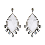 Natural Blue Sapphire, Diamond and Mother Of Pearl 925 Sterling Silver 14k Designer Earring