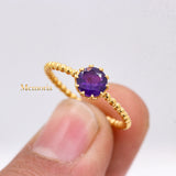 Natural Amethyst 925 Sterling Silver Beaded Ring