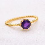 Natural Amethyst 925 Sterling Silver Beaded Ring