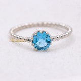 Natural Blue Topaz 925 Sterling Silver Beaded Ring