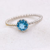 Natural Blue Topaz 925 Sterling Silver Beaded Ring
