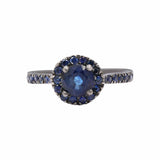 Blue Sapphire 925 Sterling Silver Handmade Black Rhodium Ring