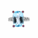 Blue Topaz and Ruby 925 Sterling Silver Designer Ring