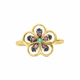 Emerald, Ruby and Sapphire 925 Sterling Silver Floral Ring