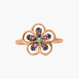 Emerald, Ruby and Sapphire 925 Sterling Silver Floral Ring
