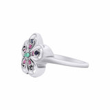 Emerald, Ruby and Sapphire 925 Sterling Silver Floral Ring