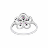 Emerald, Ruby and Sapphire 925 Sterling Silver Floral Ring