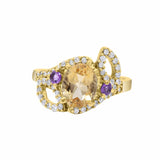 Amethyst Citrine and Cubic Zircon 925 Sterling Silver Gold Plated Designer Ring