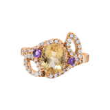 Amethyst Citrine and Cubic Zircon 925 Sterling Silver Gold Plated Designer Ring