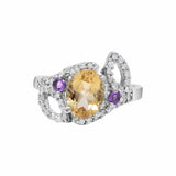 Amethyst Citrine and Cubic Zircon 925 Sterling Silver Gold Plated Designer Ring