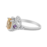 Amethyst Citrine and Cubic Zircon 925 Sterling Silver Gold Plated Designer Ring