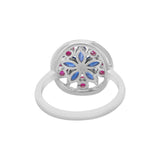 Elegant Blue Sapphire and Ruby 925 Sterling Silver Flower Ring For Women