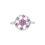 Ruby 925 Sterling Silver Gold Plated Floral Ring