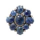 Black Rhodium Natural Blue Sapphire and Diamond 925 Silver Ring