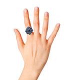 Black Rhodium Natural Blue Sapphire and Diamond 925 Silver Ring
