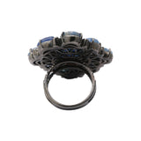 Black Rhodium Natural Blue Sapphire and Diamond 925 Silver Ring