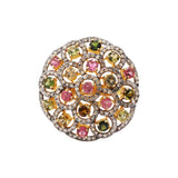 Natural Multi Tourmaline Gemstone and Diamond 925 Sterling Silver Gold Plated Ring