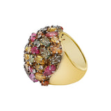 Natural Multi Tourmaline Gemstone and Diamond 925 Silver Gold Plated Ring