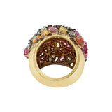 Natural Multi Tourmaline Gemstone and Diamond 925 Silver Gold Plated Ring