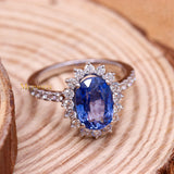 Natural Blue Sapphire Gemstone With Diamond 18k White Gold Ring