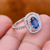 Natural Blue Sapphire Gemstone With Diamond 18k White Gold Ring