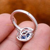 Natural Blue Sapphire Gemstone With Diamond 18k White Gold Ring