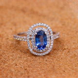 Natural Blue Sapphire Gemstone With Diamond 18k White Gold Ring