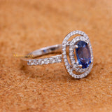Natural Blue Sapphire Gemstone With Diamond 18k White Gold Ring