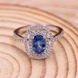 Natural Blue Sapphire Gemstone With Diamond 18k White Gold Ring