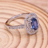 Natural Blue Sapphire Gemstone With Diamond 18k White Gold Ring