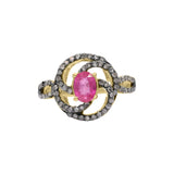 Natural Ruby and Diamond 925 Sterling Silver Designer Ring