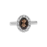 Natural Smokey Quartz and Cubic Zircon 925 Sterling Silver Ring