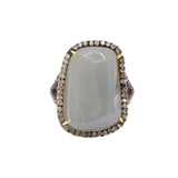 Natural Chalcedony and Diamond 925 Sterling Silver Gold Plated Ring