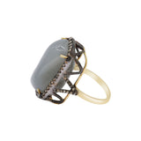 Natural Chalcedony and Diamond 925 Sterling Silver Gold Plated Ring