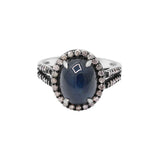 Natural Blue Sapphire Gemstone and Diamond 925 Sterling Silver Ring