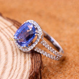 Natural Blue Sapphire Gemstone With Diamond 18k White Gold Ring