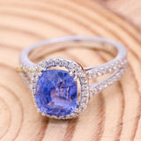 Natural Blue Sapphire Gemstone With Diamond 18k White Gold Ring