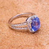 Natural Blue Sapphire Gemstone With Diamond 18k White Gold Ring
