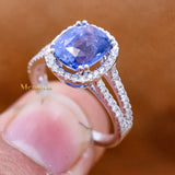 Natural Blue Sapphire Gemstone With Diamond 18k White Gold Ring