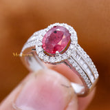 Designer Natural Ruby Gemstone With Diamond 18k White Gold Ring