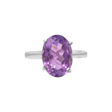 Natural Oval Amethyst Designer 925 Sterling Silver Ring
