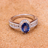Natural Blue Sapphire Gemstone With Diamond 18k White Gold Ring
