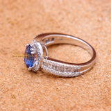 Natural Blue Sapphire Gemstone With Diamond 18k White Gold Ring