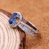 Natural Blue Sapphire Gemstone With Diamond 18k White Gold Ring