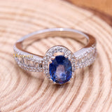 Natural Blue Sapphire Gemstone With Diamond 18k White Gold Ring