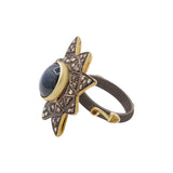 Star Shaped Blue Sapphire Gemstone & Diamond 925 Sterling Silver Gold Plated Ring