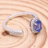 Natural Blue Sapphire Gemstone With Diamond 18k White Gold Ring
